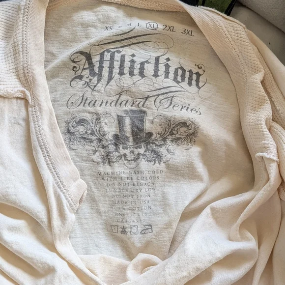 Affliction White Long Sleeve Shirt Men's XL Standard Bikercore Grunge Skater - Picture 7 of 7